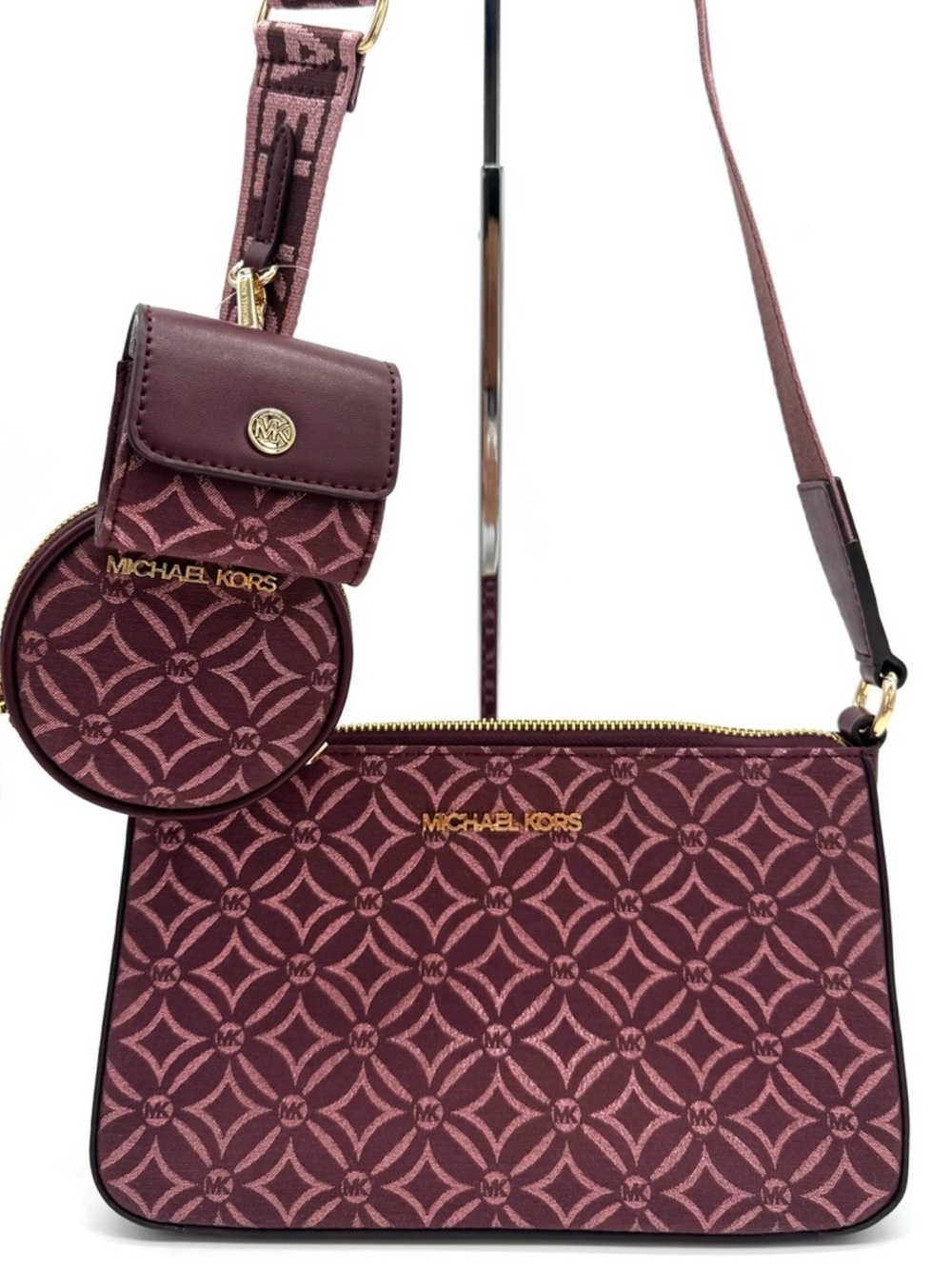 Michael Kors Jet Set Logo Crossbody Bag with Case for Apple AirPods Pro Ox Blood